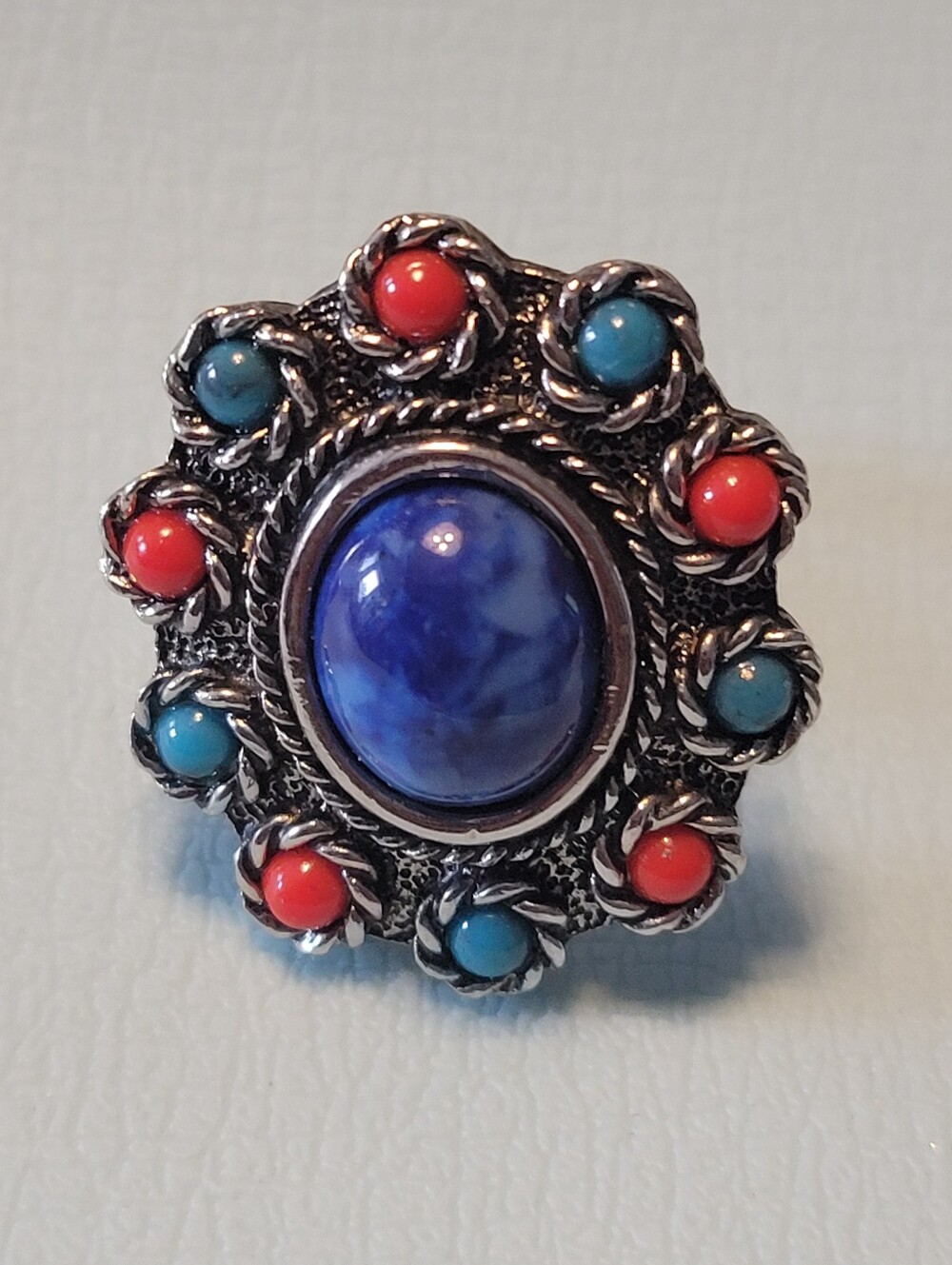 VINTANG Sarah coventryStyle Blue, Turquoise & Coral Statement Ring